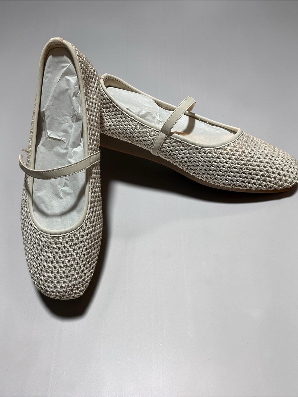 Women’s Oatmeal Mary Jane Ballet Flats - Lightweight Knit